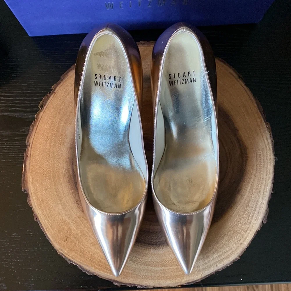 Stuart Weitzman Metallic Gold Leather Pumps Sz. 7 - Picture 3 of 6